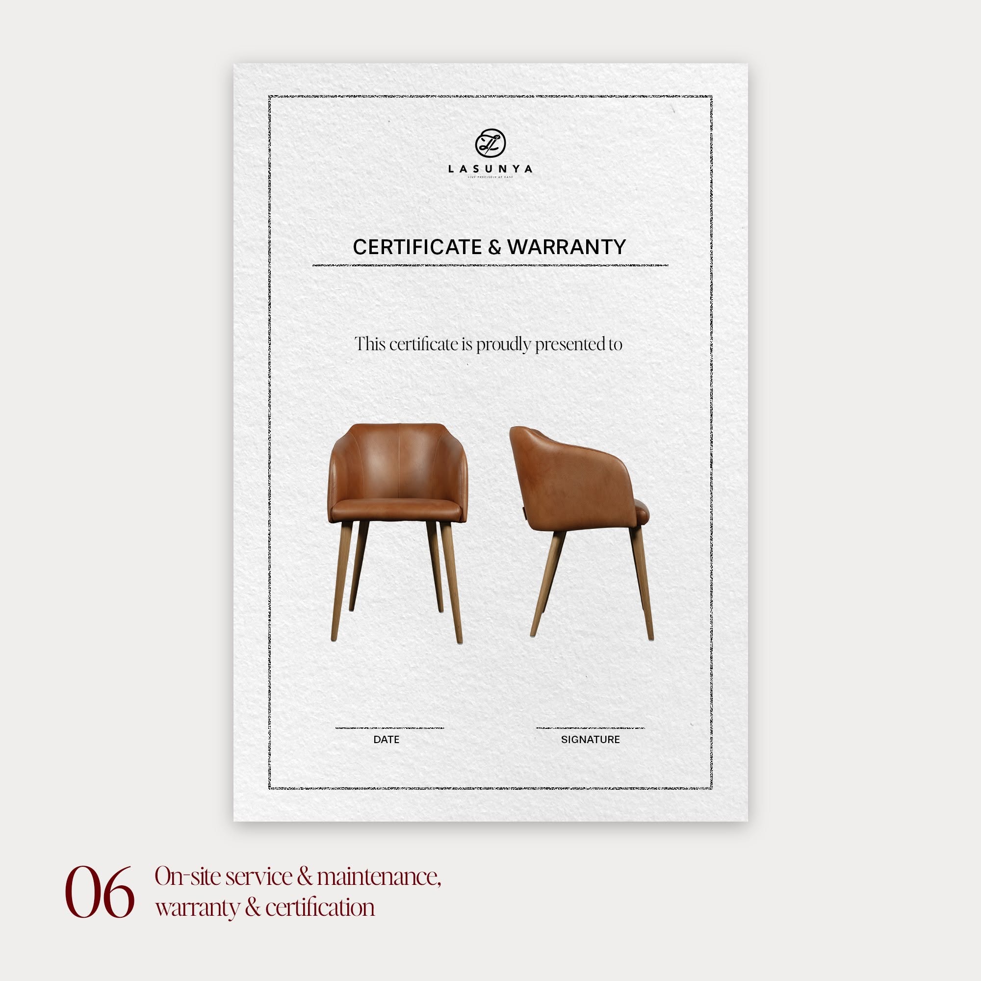 ขั้นตอนที่ 6 ใบรับประกันสินค้าและบริการหลังการขาย Lasunya Certificate and Warranty